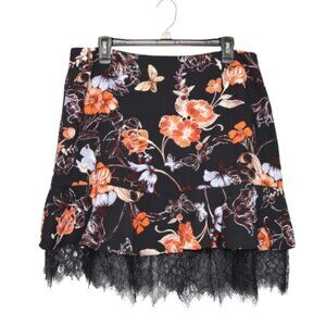 Who What Wear Black Floral Lace-Hem Mini Skirt - 16. Back Zipper. 100% Polyester